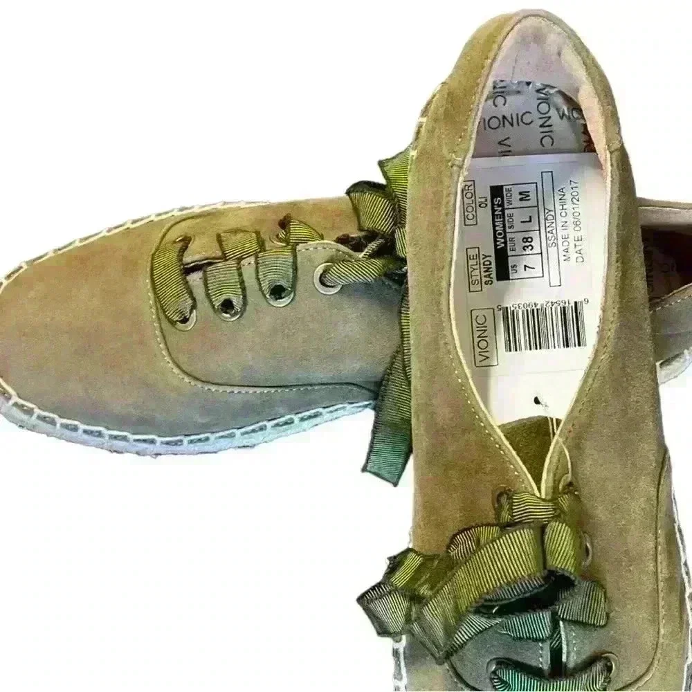 Vionic Sandy Coast Espadrille Sneakers Womens 7 Olive Leather Comfort Orthaheel